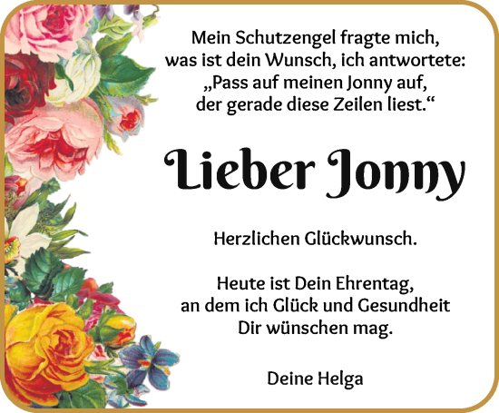 Glückwunschanzeige von Moormann Jonny von Die Norddeutsche