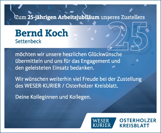 Glückwunschanzeige von Bernd Koch von Osterholzer Kreisblatt