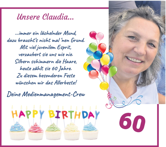 Glückwunschanzeige von Claudia  von WESER-KURIER