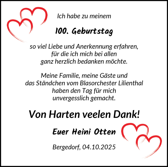 Glückwunschanzeige von Heinrich Otten von Wuemme Zeitung