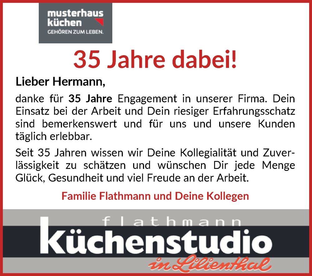Anzeige für Hermann  vom 04.10.2025 aus Wuemme Zeitung