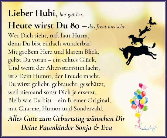 Glückwunschanzeige von Michael Hubaleck von WESER-KURIER