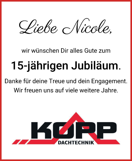 Glückwunschanzeige von Nicole Kopp von Osterholzer Kreisblatt