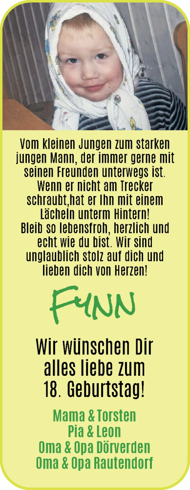 Glückwunschanzeige von Fynn  von Wuemme Zeitung
