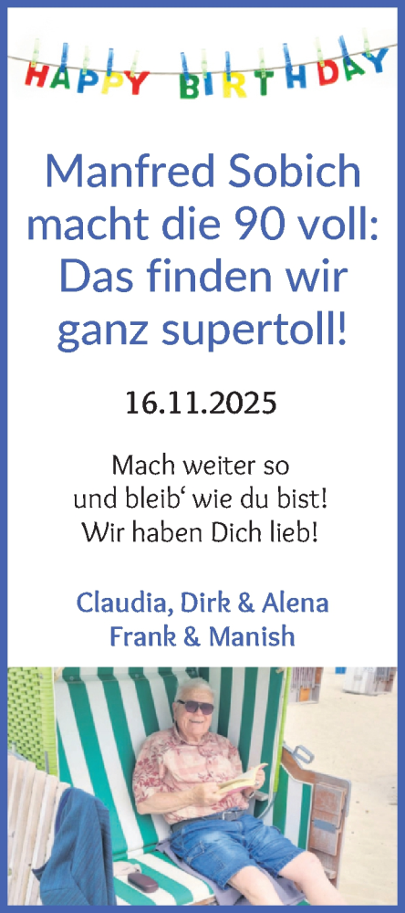Glückwunschanzeige von Manfred Sobich von WESER-KURIER