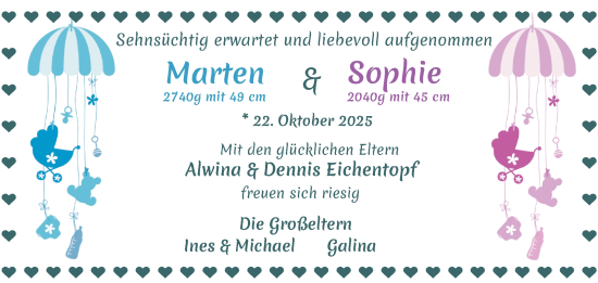 Glückwunschanzeige von Marten & Sophie Eichentopf von WESER-KURIER