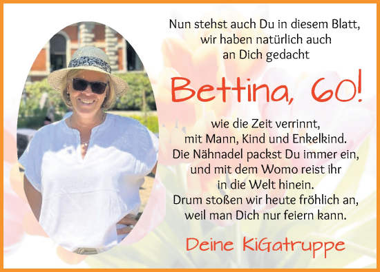 Glückwunschanzeige von Bettina  von Die Norddeutsche