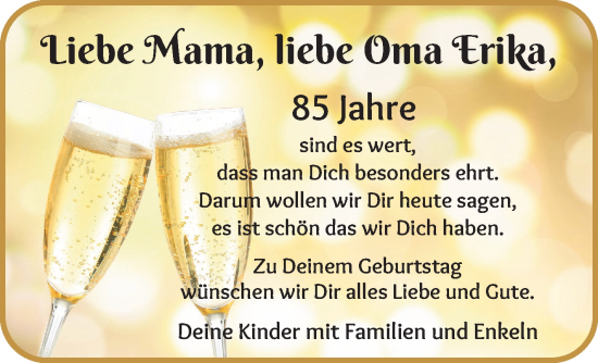 Glückwunschanzeige von Erika Hoderlein von Die Norddeutsche