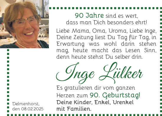 Glückwunschanzeige von Inge Lülker von WESER-KURIER