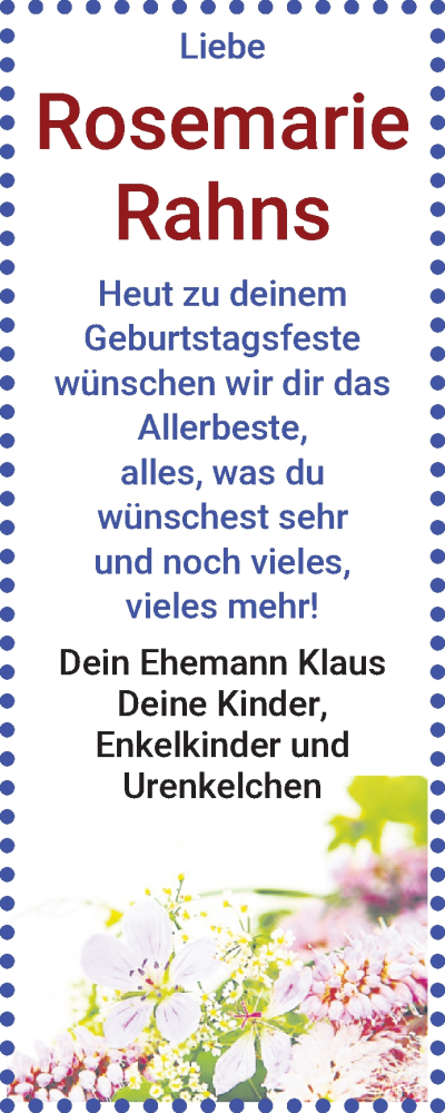 Glückwunschanzeige von Rosemarie Rahns von WESER-KURIER