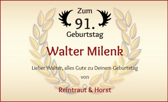 Glückwunschanzeige von Walter Milenk von Osterholzer Kreisblatt