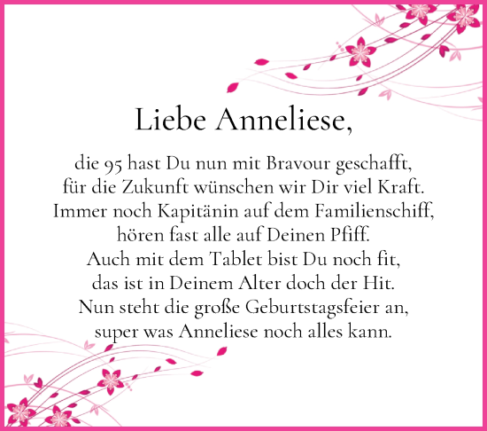Glückwunschanzeige von Anneliese  von Wuemme Zeitung