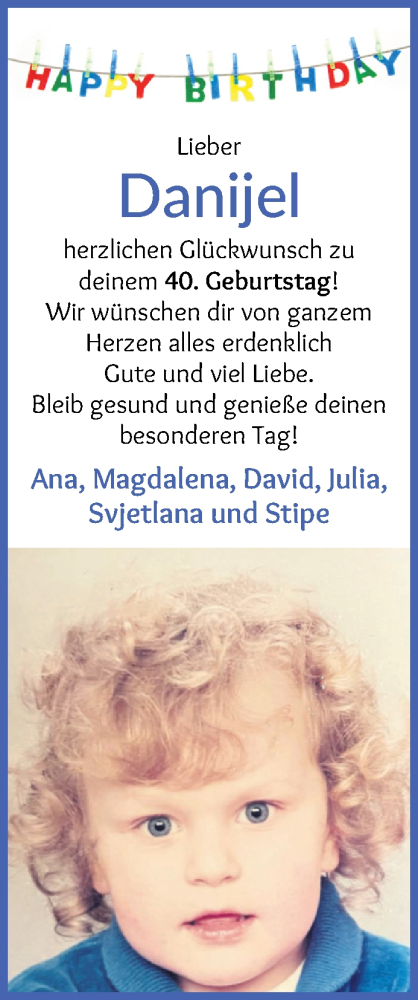 Glückwunschanzeige von Danijel Kovac von WESER-KURIER
