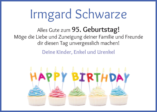 Glückwunschanzeige von Irmgard Schwarze von Die Norddeutsche