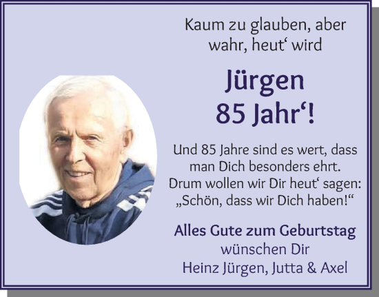 Glückwunschanzeige von Jürgen  von Die Norddeutsche