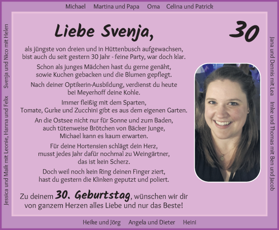 Glückwunschanzeige von Svenja  von Wuemme Zeitung