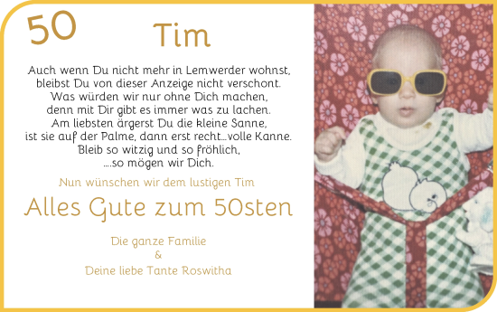 Glückwunschanzeige von Tim  von Die Norddeutsche