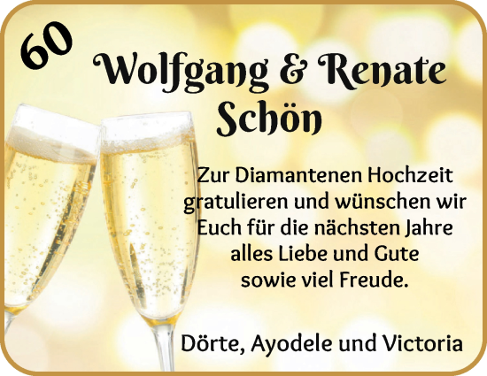 Glückwunschanzeige von Wolfgang & Renate Schön von WESER-KURIER
