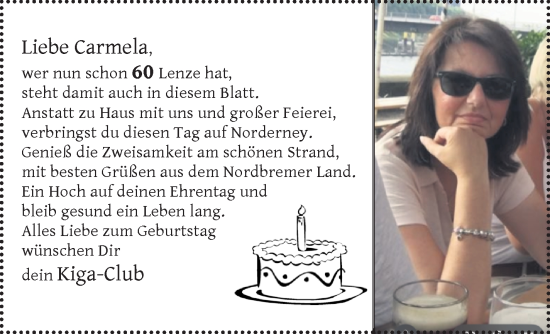Glückwunschanzeige von Carmela Hausig von Die Norddeutsche