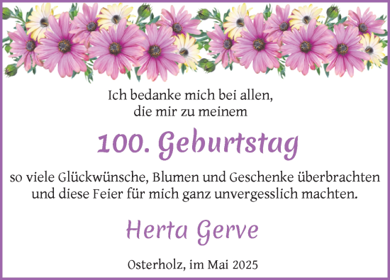 Glückwunschanzeige von Herta Gerve von Osterholzer Kreisblatt