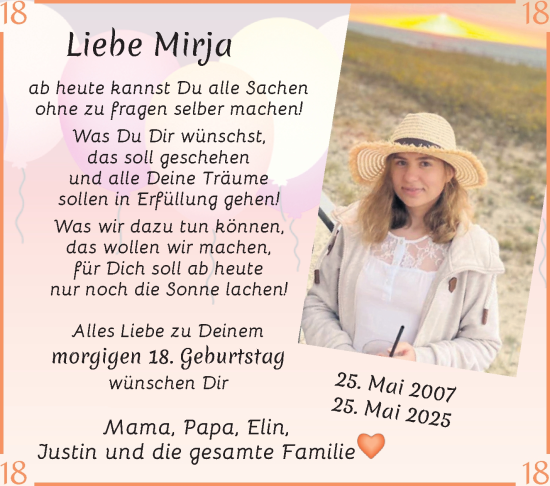 Glückwunschanzeige von Mirja Hödt von Osterholzer Kreisblatt
