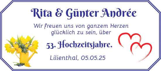 Glückwunschanzeige von Rita und Günter Andree von Wuemme Zeitung