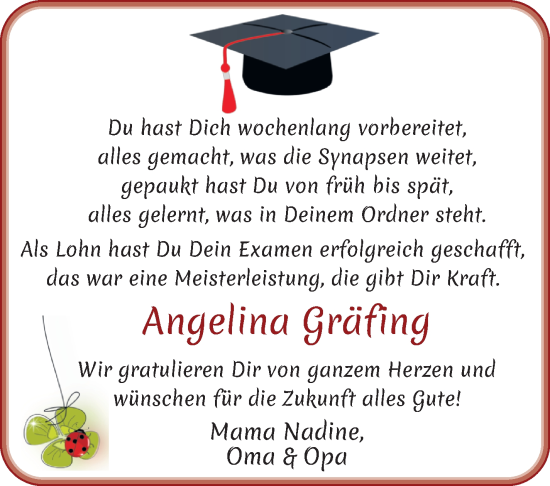 Glückwunschanzeige von Angelina Gräfing von Wuemme Zeitung