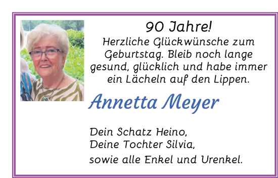 Glückwunschanzeige von Annetta Meyer von WESER-KURIER