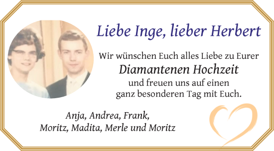 Glückwunschanzeige von Inge und Herbert Thiel von WESER-KURIER