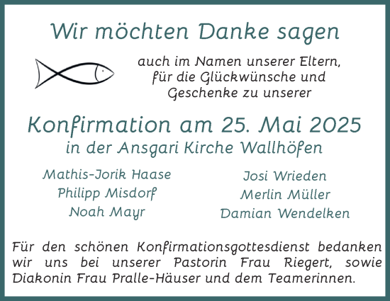Glückwunschanzeige von Konfirmation Wallhöfen  von Osterholzer Kreisblatt