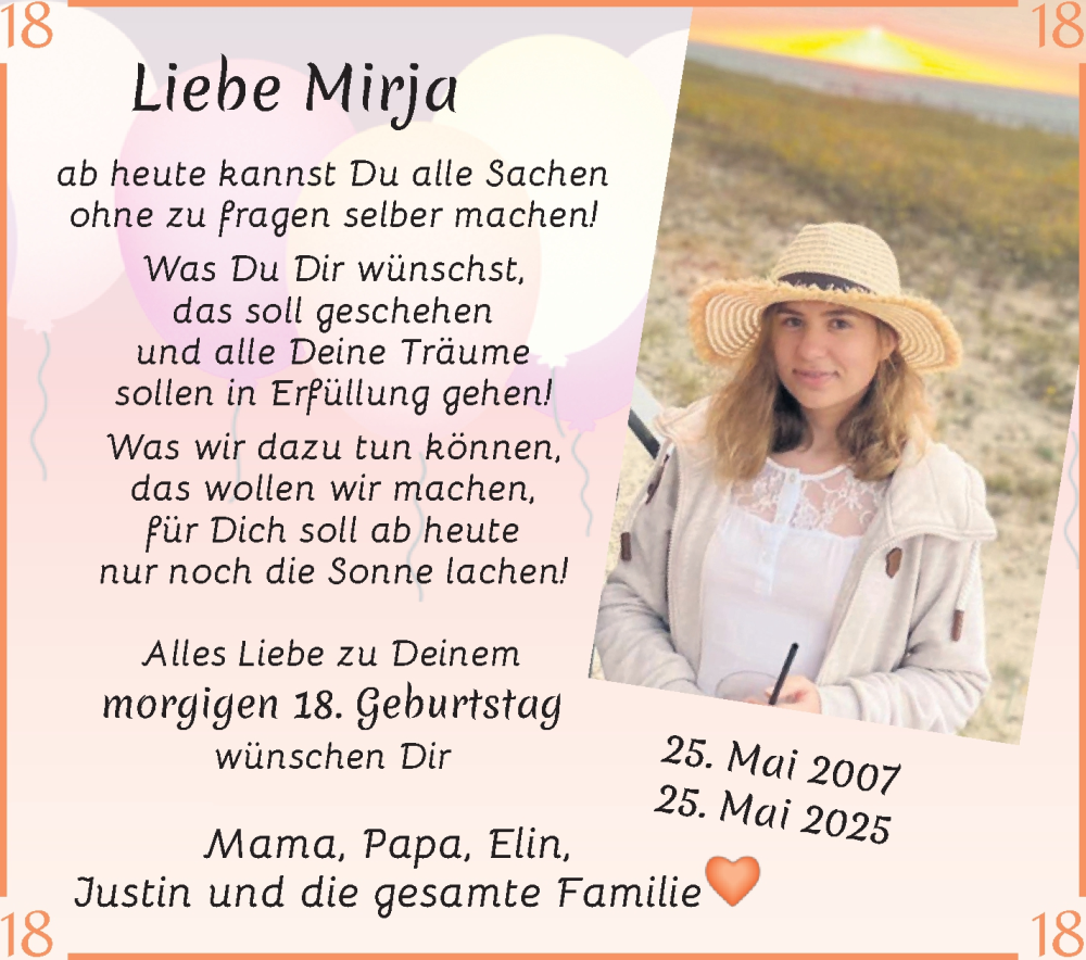 Anzeige für Mirja Hödt vom 24.05.2025 aus Osterholzer Kreisblatt