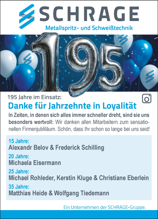 Glückwunschanzeige von Schrage Metallspritz und Schweißtechnik von Osterholzer Kreisblatt