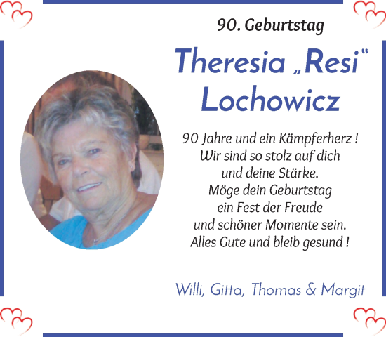 Glückwunschanzeige von Theresia Lochowicz von WESER-KURIER