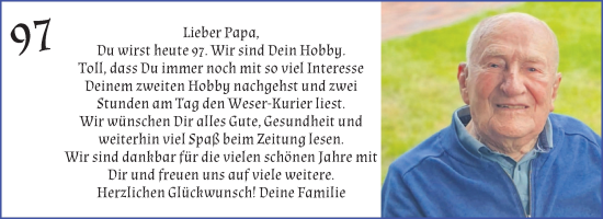 Glückwunschanzeige von 97 zigster Geburtstag  von Osterholzer Kreisblatt