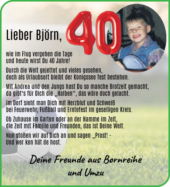 Glückwunschanzeige von Björn Fiß von Osterholzer Kreisblatt
