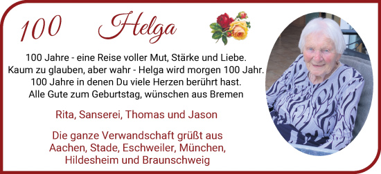 Glückwunschanzeige von Helga Köster von WESER-KURIER