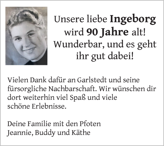 Glückwunschanzeige von Ingeborg Metge von Osterholzer Kreisblatt