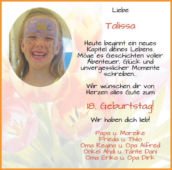 Glückwunschanzeige von Talissa  von Wuemme Zeitung
