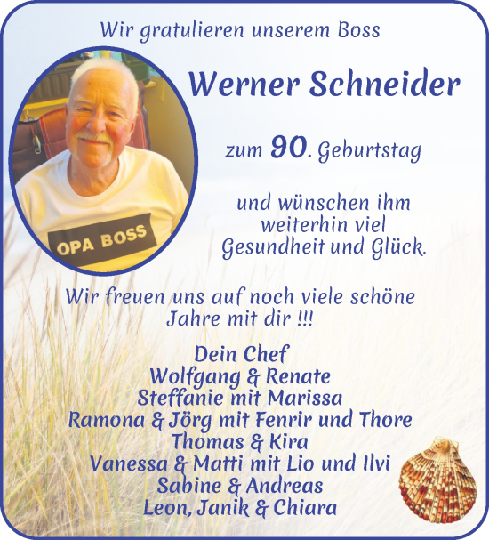 Glückwunschanzeige von Werner Schneider von WESER-KURIER