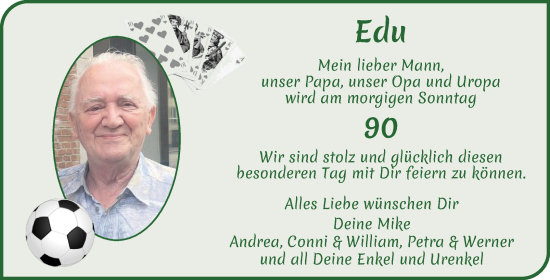 Glückwunschanzeige von Edu Klüver von WESER-KURIER