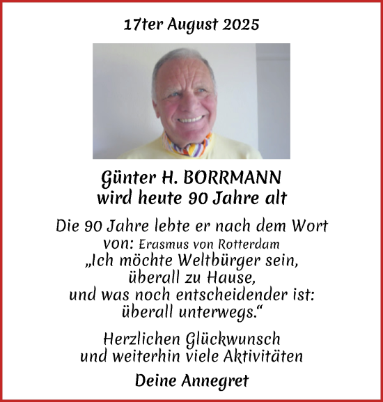 Glückwunschanzeige von Günter Borrmann von WESER-KURIER