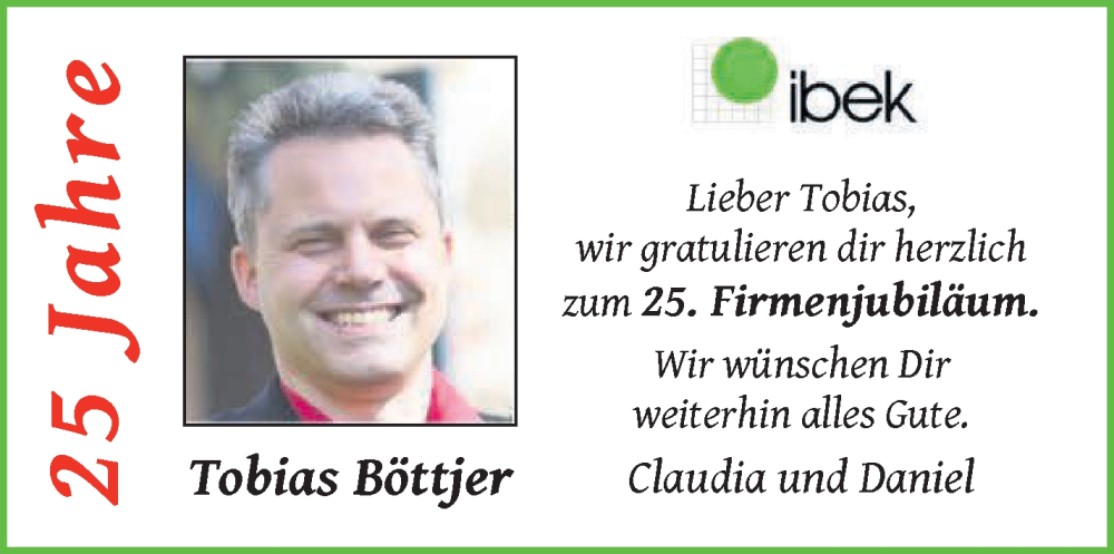 Anzeige für Tobias Böttjer vom 01.08.2025 aus WESER-KURIER