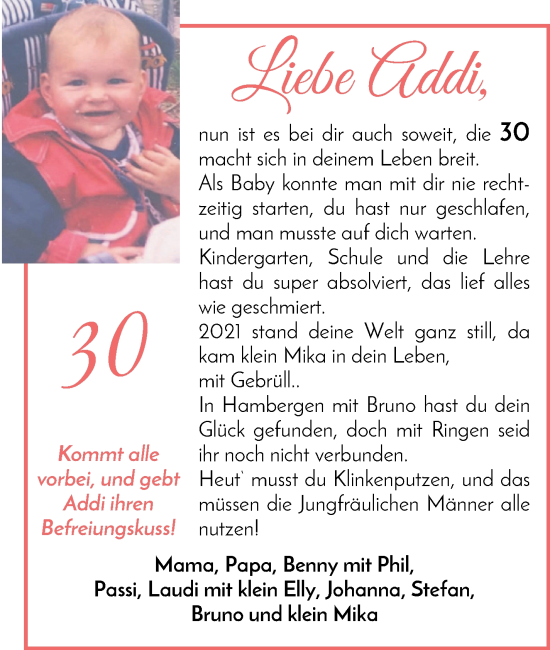 Glückwunschanzeige von Adriana Gerth von Wuemme Zeitung