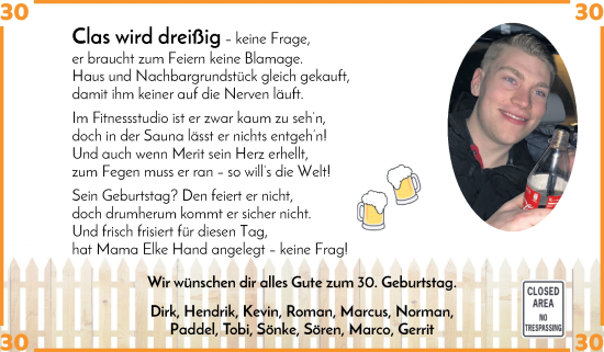 Glückwunschanzeige von Clas  von Osterholzer Kreisblatt