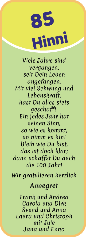Glückwunschanzeige von Hinni  von Wuemme Zeitung