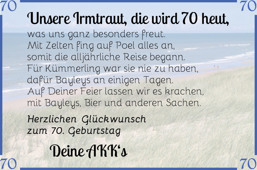 Anzeige für Irmtraut  vom 03.09.2025 aus Wuemme Zeitung
