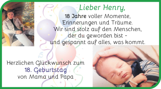 Glückwunschanzeige von Henry Lazer von WESER-KURIER