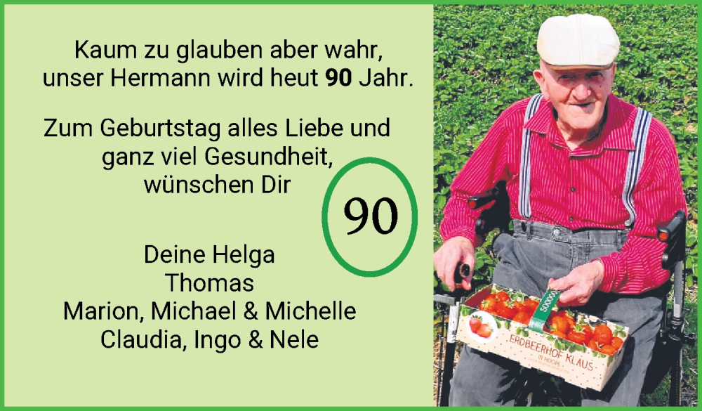 Anzeige für Hermann Reitenbach vom 29.01.2026 aus WESER-KURIER