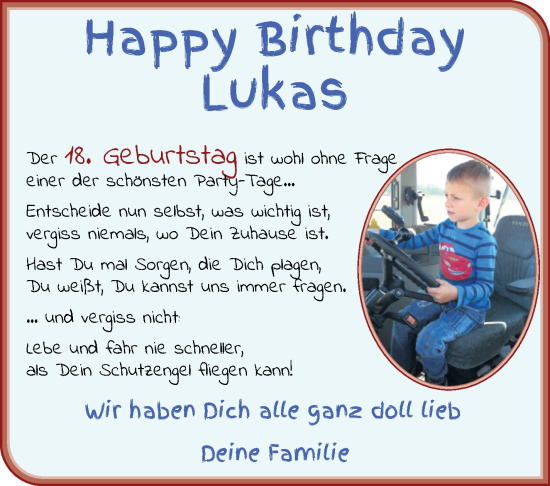Glückwunschanzeige von Lukas Meyerdierks von Wuemme Zeitung