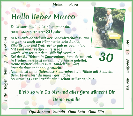 Glückwunschanzeige von Marco Brünjes von Osterholzer Kreisblatt